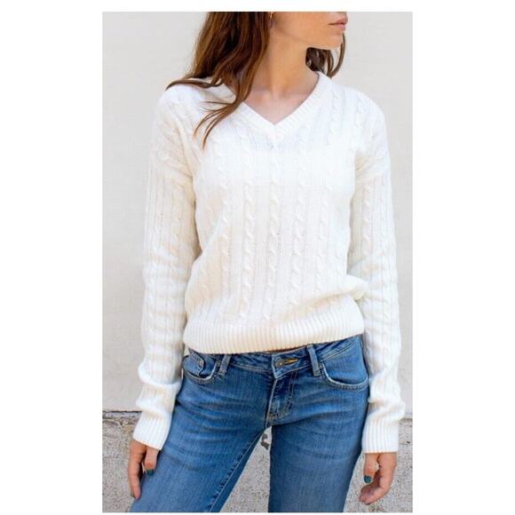 Ann Taylor Sweater Women's Small Cream Wool Blend Knit Long Sleeve V Neck Loft - Picture 4 of 7